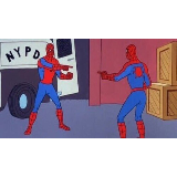 spiderman pointing at spiderman meme template