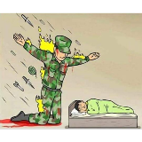 Soldier protecting sleeping child meme template