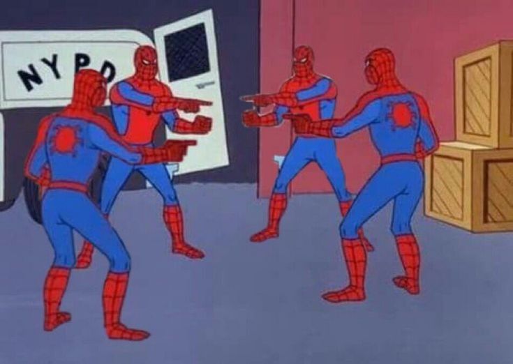 4 Spiderman pointing at each other meme template