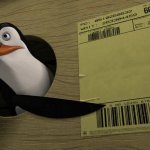 Penguin pointing at shipping label GIF Template meme template